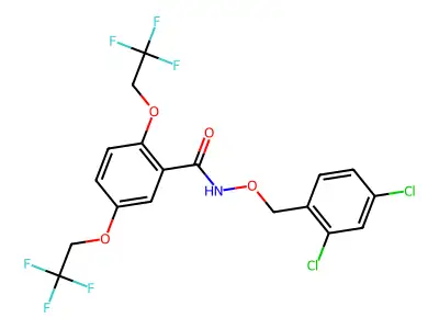 N-[(2,4-dichlorophenyl)methoxy]-2,5-bis(2,2,2-trifluoroethoxy)benzamide structure