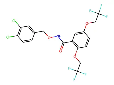 N-[(3,4-dichlorophenyl)methoxy]-2,5-bis(2,2,2-trifluoroethoxy)benzamide structure