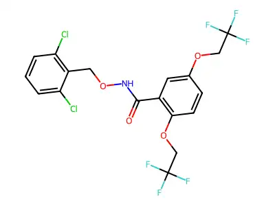 N-[(2,6-dichlorophenyl)methoxy]-2,5-bis(2,2,2-trifluoroethoxy)benzamide structure