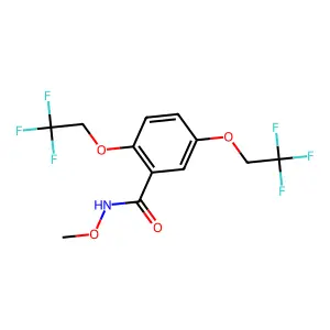N-methoxy-2,5-bis(2,2,2-trifluoroethoxy)benzenecarboxamide structure