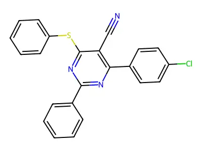 4-(4-Chlorophenyl)-2-phenyl-6-(phenylsulfanyl)-5-pyrimidinecarbonitrile structure