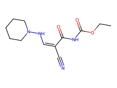 ethyl N-[2-cyano-3-(piperidinoamino)acryloyl]carbamate structure