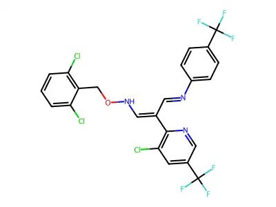 2-[3-chloro-5-(trifluoromethyl)-2-pyridinyl]-3-[4-(trifluoromethyl)anilino]acrylaldehyde O-(2,6-dichlorobenzyl)oxime structure