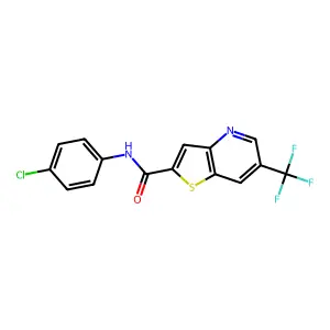 N-(4-chlorophenyl)-6-(trifluoromethyl)thieno[3,2-b]pyridine-2-carboxamide structure