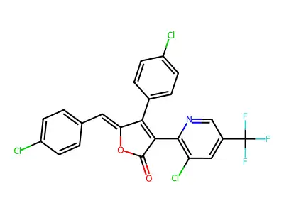 3-[3-chloro-5-(trifluoromethyl)pyridin-2-yl]-4-(4-chlorophenyl)-5-[(4-chlorophenyl)methylidene]furan-2-one structure