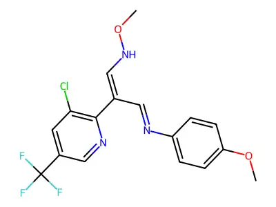 2-[3-chloro-5-(trifluoromethyl)-2-pyridinyl]-3-(4-methoxyanilino)acrylaldehyde O-methyloxime structure