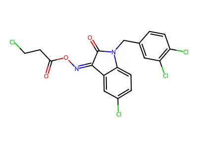 [[5-chloro-1-[(3,4-dichlorophenyl)methyl]-2-oxoindol-3-ylidene]amino] 3-chloropropanoate structure