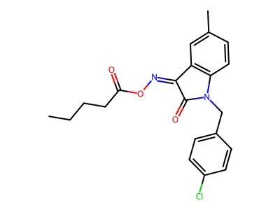 [[1-[(4-Chlorophenyl)methyl]-5-methyl-2-oxoindol-3-ylidene]amino] pentanoate structure