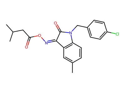 [[1-[(4-chlorophenyl)methyl]-5-methyl-2-oxoindol-3-ylidene]amino] 3-methylbutanoate structure