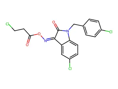 [[5-chloro-1-[(4-chlorophenyl)methyl]-2-oxoindol-3-ylidene]amino] 3-chloropropanoate structure