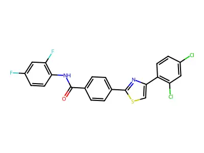 4-[4-(2,4-dichlorophenyl)-1,3-thiazol-2-yl]-N-(2,4-difluorophenyl)benzamide structure