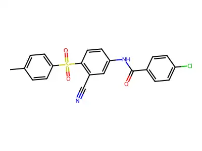4-chloro-N-{3-cyano-4-[(4-methylphenyl)sulfonyl]phenyl}benzenecarboxamide structure