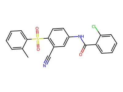 2-chloro-N-{3-cyano-4-[(2-methylphenyl)sulfonyl]phenyl}benzenecarboxamide structure