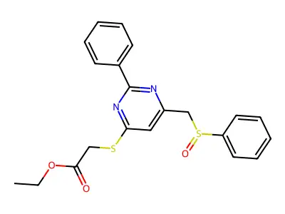 Ethyl 2-((2-phenyl-6-((phenylsulfinyl)methyl)-4-pyrimidinyl)sulfanyl)acetate structure
