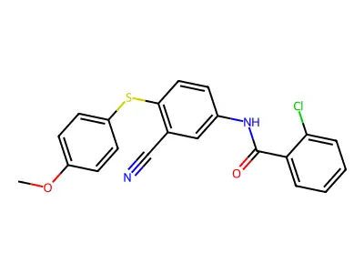 2-chloro-N-[3-cyano-4-[(4-methoxyphenyl)thio]phenyl]benzamide structure