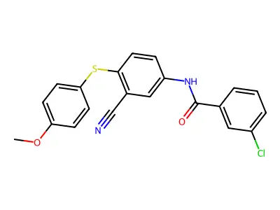 3-chloro-N-[3-cyano-4-[(4-methoxyphenyl)thio]phenyl]benzamide structure