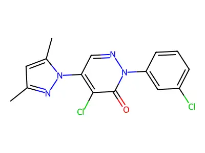 4-chloro-2-(3-chlorophenyl)-5-(3,5-dimethyl-1H-pyrazol-1-yl)-3(2H)-pyridazinone structure