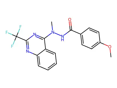 4-methoxy-N'-methyl-N'-[2-(trifluoromethyl)quinazolin-4-yl]benzohydrazide structure