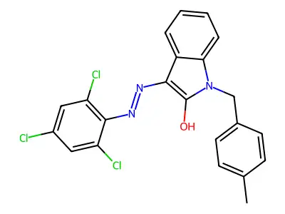 1-(4-methylbenzyl)-1H-indole-2,3-dione 3-[N-(2,4,6-trichlorophenyl)hydrazone] structure