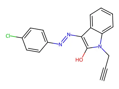 1-(2-propynyl)-1H-indole-2,3-dione 3-[N-(4-chlorophenyl)hydrazone] structure