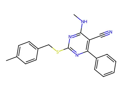 4-(Methylamino)-2-[(4-methylbenzyl)sulfanyl]-6-phenyl-5-pyrimidinecarbonitrile structure