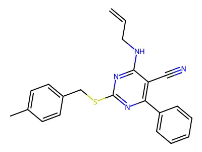 4-(Allylamino)-2-[(4-methylbenzyl)sulfanyl]-6-phenyl-5-pyrimidinecarbonitrile structure