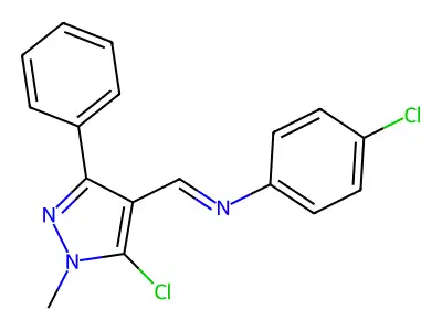 4-chloro-N-[(5-chloro-1-methyl-3-phenyl-1H-pyrazol-4-yl)methylene]aniline structure