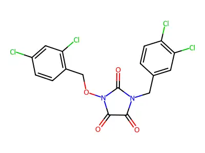 1-[(2,4-dichlorophenyl)methoxy]-3-[(3,4-dichlorophenyl)methyl]imidazolidine-2,4,5-trione structure