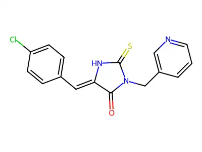 5-[(4-chlorophenyl)methylidene]-3-(pyridin-3-ylmethyl)-2-sulfanylideneimidazolidin-4-one structure
