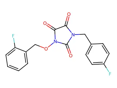 1-[(2-Fluorophenyl)methoxy]-3-[(4-fluorophenyl)methyl]imidazolidine-2,4,5-trione structure