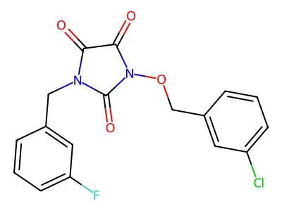 1-[(3-Chlorophenyl)methoxy]-3-[(3-fluorophenyl)methyl]imidazolidine-2,4,5-trione structure