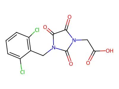 2-[3-(2,6-Dichlorobenzyl)-2,4,5-trioxo-1-imidazolidinyl]acetic acid structure