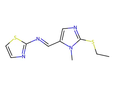 1-(2-ethylsulfanyl-3-methylimidazol-4-yl)-N-(1,3-thiazol-2-yl)methanimine structure