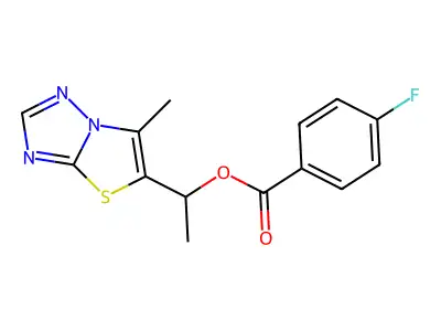 1-(6-methyl[1,3]thiazolo[3,2-b][1,2,4]triazol-5-yl)ethyl 4-fluorobenzenecarboxylate structure