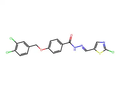 N-[(2-chloro-1,3-thiazol-5-yl)methylideneamino]-4-[(3,4-dichlorophenyl)methoxy]benzamide structure