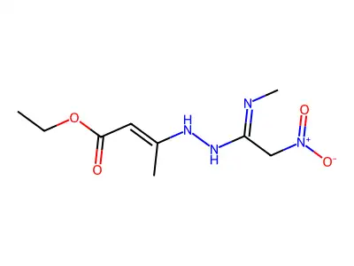 ethyl 3-[2-[N-methyl-C-(nitromethyl)carbonimidoyl]hydrazinyl]but-2-enoate structure