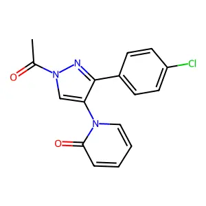 1-[1-acetyl-3-(4-chlorophenyl)-1H-pyrazol-4-yl]-2(1H)-pyridinone structure