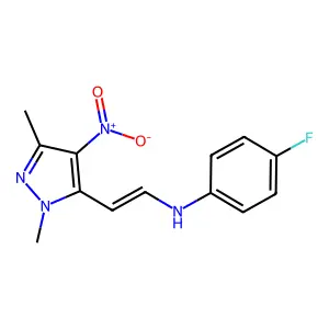N-[2-(1,3-dimethyl-4-nitro-1H-pyrazol-5-yl)vinyl]-4-fluoroaniline structure
