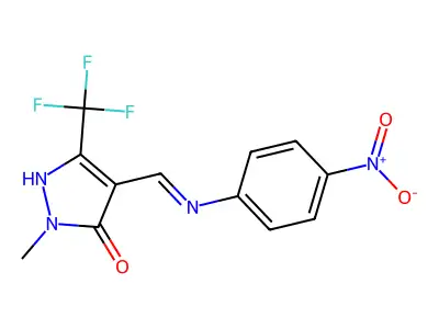 2-methyl-4-[(4-nitroanilino)methylene]-5-(trifluoromethyl)-2,4-dihydro-3H-pyrazol-3-one structure