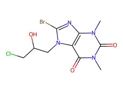 8-bromo-7-(3-chloro-2-hydroxypropyl)-1,3-dimethyl-2,3,6,7-tetrahydro-1H-purine-2,6-dione structure