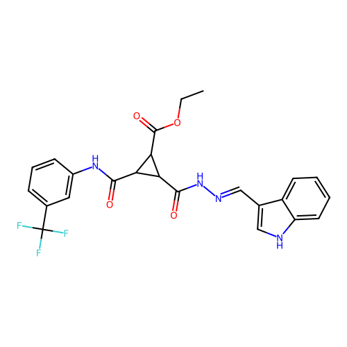 ethyl 2-{[2-(1H-indol-3-ylmethylene)hydrazino]carbonyl}-3-{[3-(trifluoromethyl)anilino]carbonyl}cyclopropanecarboxylate structure
