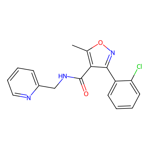 3-(2-chlorophenyl)-5-methyl-N-(2-pyridinylmethyl)-4-isoxazolecarboxamide structure