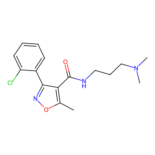 3-(2-chlorophenyl)-N-[3-(dimethylamino)propyl]-5-methyl-1,2-oxazole-4-carboxamide structure