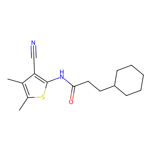 N-(3-cyano-4,5-dimethylthiophen-2-yl)-3-cyclohexylpropanamide structure