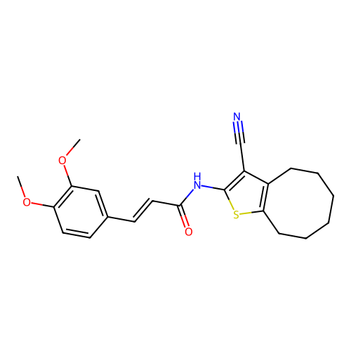 N-(3-cyano-4,5,6,7,8,9-hexahydrocycloocta[b]thien-2-yl)-3-(3,4-dimethoxyphenyl)acrylamide structure