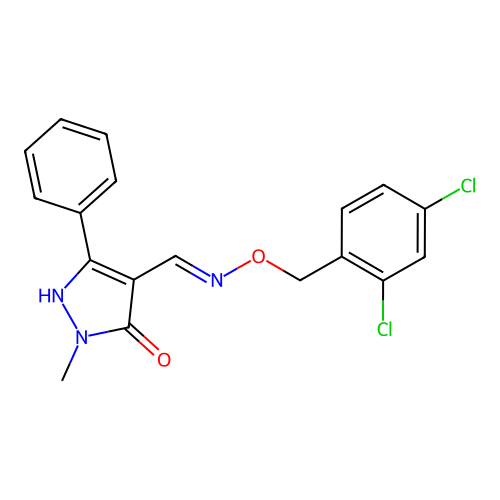 4-({[(2,4-Dichlorophenyl)methoxy]imino}methyl)-1-methyl-3-phenyl-1H-pyrazol-5-ol structure