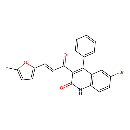 (E)-1-(6-bromo-2-hydroxy-4-phenylquinolin-3-yl)-3-(5-methylfuran-2-yl)prop-2-en-1-one structure