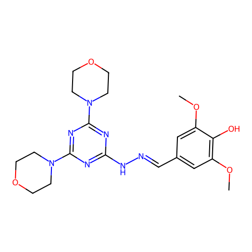 4-[(E)-{[4,6-Di(4-morpholinyl)-1,3,5-triazin-2-yl]hydrazono}methy l]-2,6-dimethoxyphenol structure