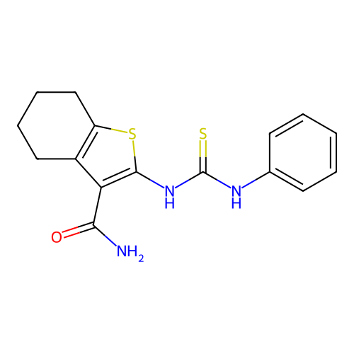 2-[(Anilinocarbothioyl)amino]-4,5,6,7-tetrahydro-1-benzothiophene-3-carboxamide structure