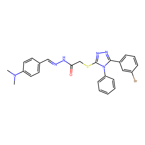 (E)-2-((5-(3-bromophenyl)-4-phenyl-4H-1,2,4-triazol-3-yl)thio)-N'-(4-(dimethylamino)benzylidene)acetohydrazide structure